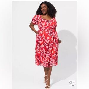 Torrid Lace up smocked Floral Red Dress